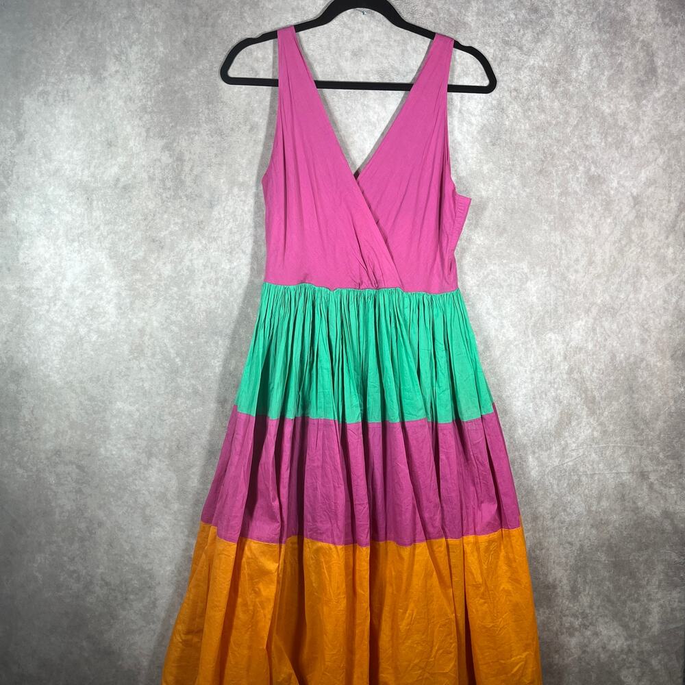 Mira Maxi Dress Womens Small Multicolor Colorblock‎ Faux Wrap Sleeveless V-Neck